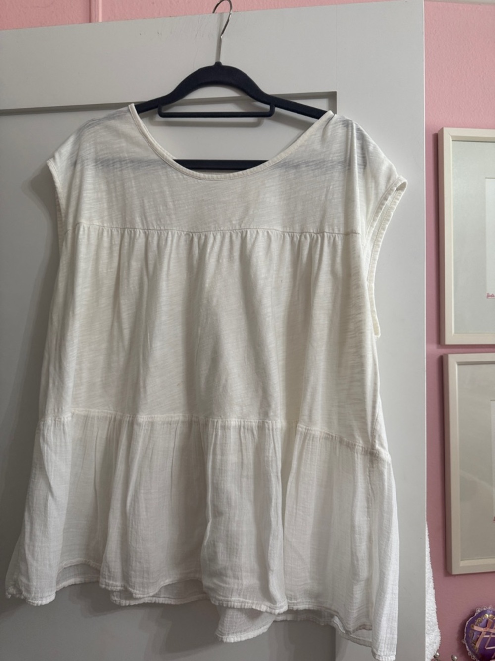 Anthropologie Cream Tiered Short-Sleeve Tunic